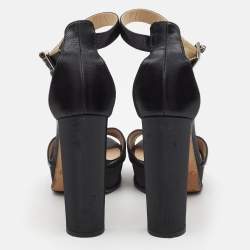 Jimmy Choo Black Canvas Platform Ankle Strap Sandals Size 39