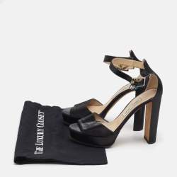 Jimmy Choo Black Canvas Platform Ankle Strap Sandals Size 39