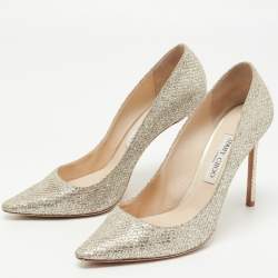 Pre Owned Jimmy Choo Gold Glitter and Leather Romy Pointed Toe Pumps Size 40