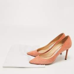 Pre Owned Jimmy Choo Peach Pink Suede Romy Pumps Size 39