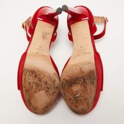 Jimmy Choo Red Suede Platform Ankle Strap Sandals Size 38