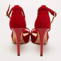 Jimmy Choo Red Suede Platform Ankle Strap Sandals Size 38