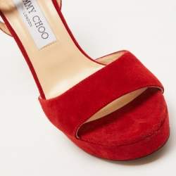 Jimmy Choo Red Suede Platform Ankle Strap Sandals Size 38