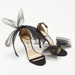 Jimmy Choo Black Canvas Aveline Bow Sandals Size 36