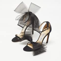 Jimmy Choo Black Canvas Aveline Bow Sandals Size 36