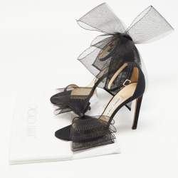 Jimmy Choo Black Canvas Aveline Bow Sandals Size 36