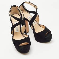 Pre Owned Jimmy Choo Black Suede April Platform Sandals Size 36