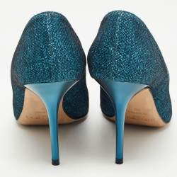 مملوكة مسبقًا Jimmy Choo Blue Lurex Fabric Abel Pumps Size 39