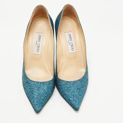 مملوكة مسبقًا Jimmy Choo Blue Lurex Fabric Abel Pumps Size 39