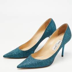 مملوكة مسبقًا Jimmy Choo Blue Lurex Fabric Abel Pumps Size 39
