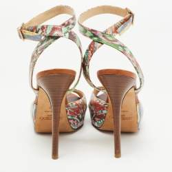 Pre Owned Jimmy Choo Multicolor Canvas Platform Sandals Size 37