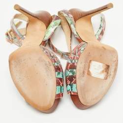 Pre Owned Jimmy Choo Multicolor Canvas Platform Sandals Size 37