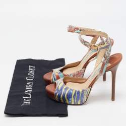 Pre Owned Jimmy Choo Multicolor Canvas Platform Sandals Size 37