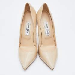 Pre Owned Jimmy Choo Nude Beige Patent Leather Romy Pointed Toe Pumps Size 39.5