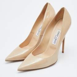 Pre Owned Jimmy Choo Nude Beige Patent Leather Romy Pointed Toe Pumps Size 39.5
