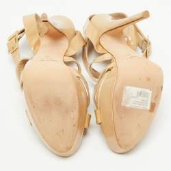 Pre Owned Jimmy Choo Beige Patent Leather Platform Vamp Sandals Size 41