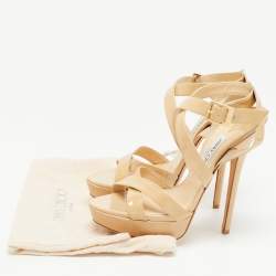 Pre Owned Jimmy Choo Beige Patent Leather Platform Vamp Sandals Size 41