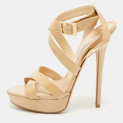 Pre Owned Jimmy Choo Beige Patent Leather Platform Vamp Sandals Size 41