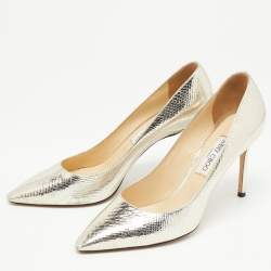 Pre Owned Jimmy Choo Metallic Gold Python Embossed Leather Pumps Size 42