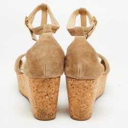 Pre Owned Jimmy Choo Beige Suede Pela Cork Sandals Size 39