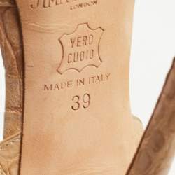 Pre Owned Jimmy Choo Beige Croc Leather Slingback Peep Toe  Sandals Size 39