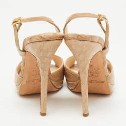 Pre Owned Jimmy Choo Beige Croc Leather Slingback Peep Toe  Sandals Size 39