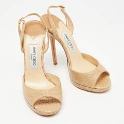 Pre Owned Jimmy Choo Beige Croc Leather Slingback Peep Toe  Sandals Size 39