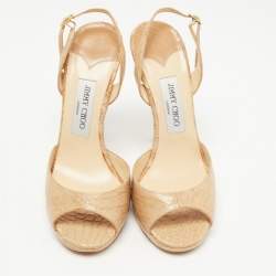 Pre Owned Jimmy Choo Beige Croc Leather Slingback Peep Toe  Sandals Size 39