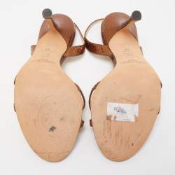 Pre Owned Jimmy Choo Metallic Brown Embossed Snakeskin Jag Cross Slingback Sandals Size 40