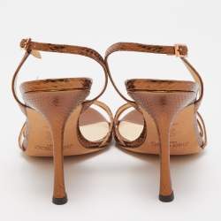 Pre Owned Jimmy Choo Metallic Brown Embossed Snakeskin Jag Cross Slingback Sandals Size 40