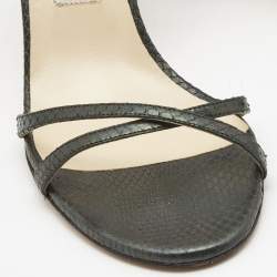 Pre Owned Jimmy Choo Metallic Grey Embossed Snakeskin Jag Cross Slingback Sandals Size 40