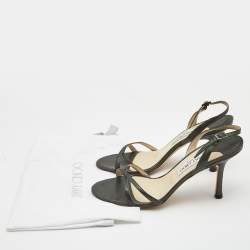 Pre Owned Jimmy Choo Metallic Grey Embossed Snakeskin Jag Cross Slingback Sandals Size 40