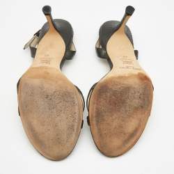 Pre Owned Jimmy Choo Metallic Grey Embossed Snakeskin Jag Cross Slingback Sandals Size 40