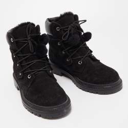 Pre Owned Jimmy Choo Black Suede and Leather Elba Ankle Boots Size 38