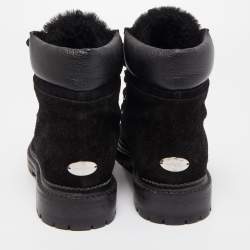 Pre Owned Jimmy Choo Black Suede and Leather Elba Ankle Boots Size 38