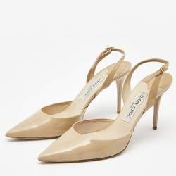 Pre Owned Jimmy Choo Beige Patent Leather Tilly Slingback Pumps Size 40