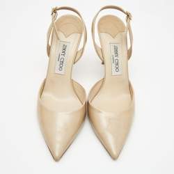 Pre Owned Jimmy Choo Beige Patent Leather Tilly Slingback Pumps Size 40