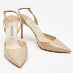 Pre Owned Jimmy Choo Beige Patent Leather Tilly Slingback Pumps Size 40