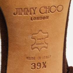 Pre Owned Jimmy Choo Brown Laser Cut Suede Ankle Tie Thong Sandals Size 39.5