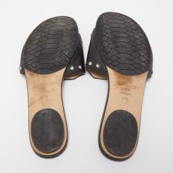 Pre Owned Jimmy Choo Black Leather Studded Nanda Flat Slides Size 38.5