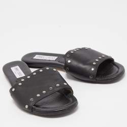 Pre Owned Jimmy Choo Black Leather Studded Nanda Flat Slides Size 38.5
