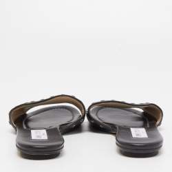 Pre Owned Jimmy Choo Black Leather Studded Nanda Flat Slides Size 38.5