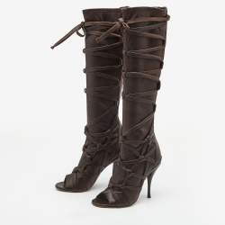 Pre Owned Jimmy Choo Brown Leather Knee Length Boots Size 38