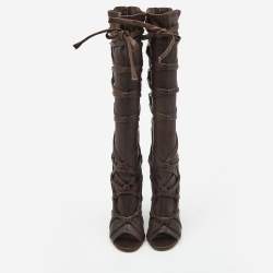 Pre Owned Jimmy Choo Brown Leather Knee Length Boots Size 38