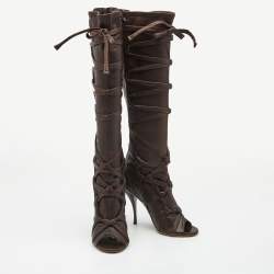 Pre Owned Jimmy Choo Brown Leather Knee Length Boots Size 38
