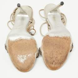 Pre Owned Jimmy Choo Grey Suede Crystal Embellished Ankle Wrap Sandals Size 40