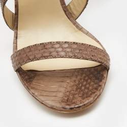 Choo Brown Watersnake Cross Strap Block Heel Sandals Size 39