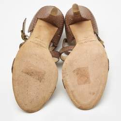 Choo Brown Watersnake Cross Strap Block Heel Sandals Size 39