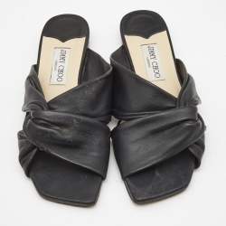 Pre Owned Jimmy Choo Black Leather Narisa Flat Slides Size 39