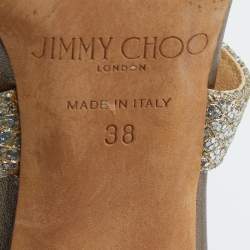 Pre Owned Jimmy Choo Gold Glitter Louise Strappy Sandals Size 38